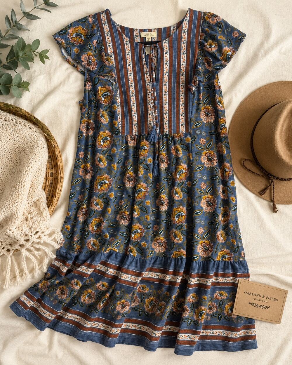 Matilda Jane Heart to Heart Pasture Floral Dress Women’s Medium Blue Boho